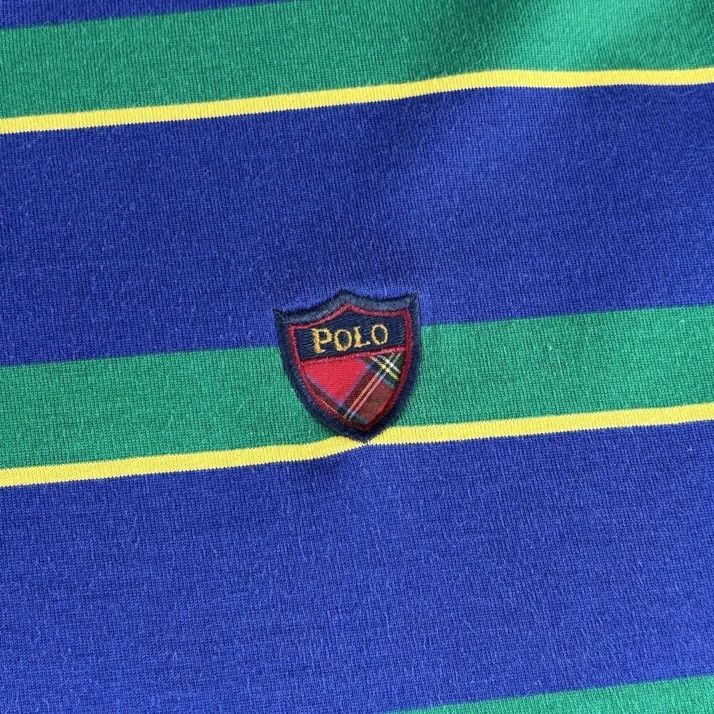 Polo Ralph Lauren Shirt Mens  XL Blue‎ Green Color Block 100% Fine Cotton Crest